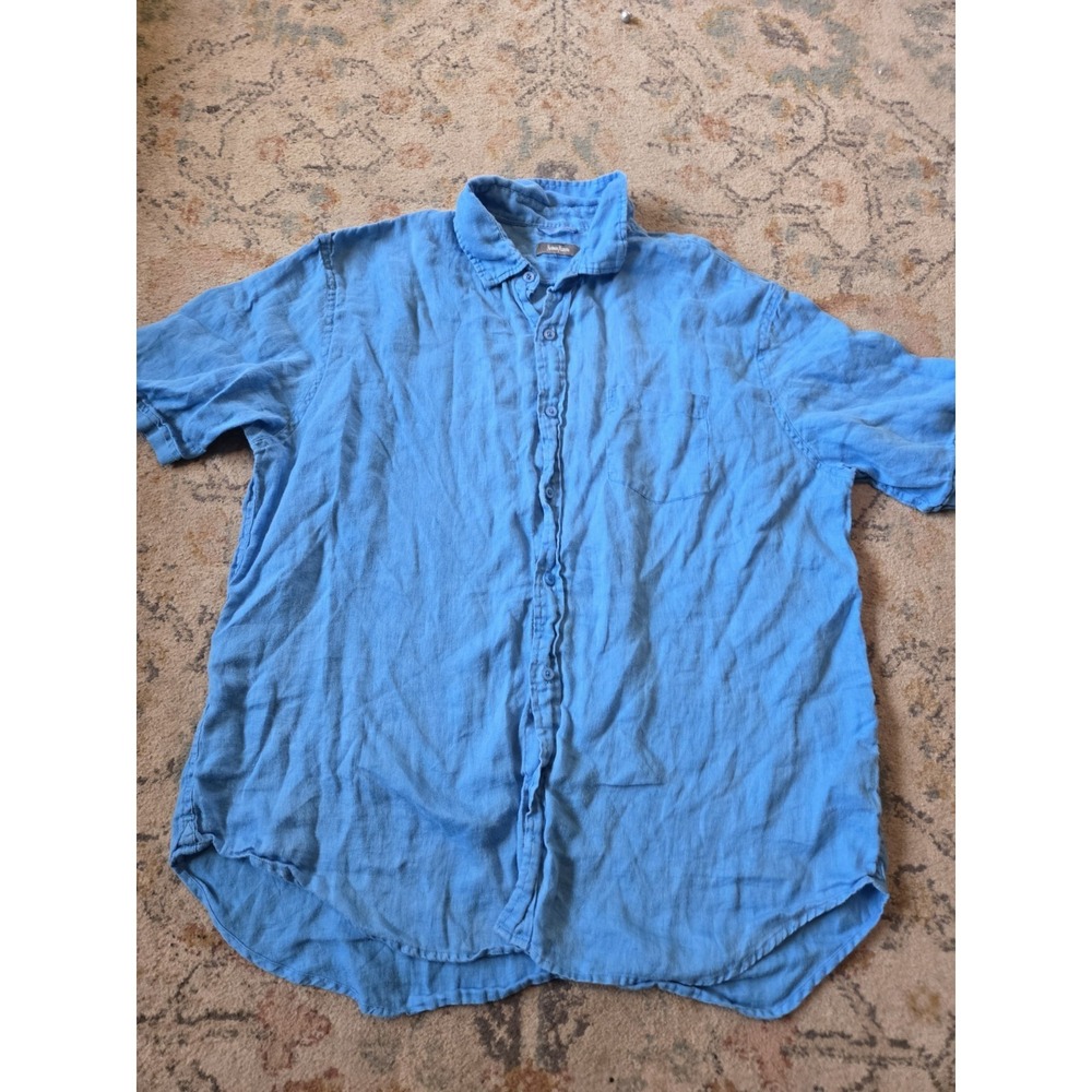 Neiman Marcus W XXL Linen Top Blouse Button Up Blue Coastal